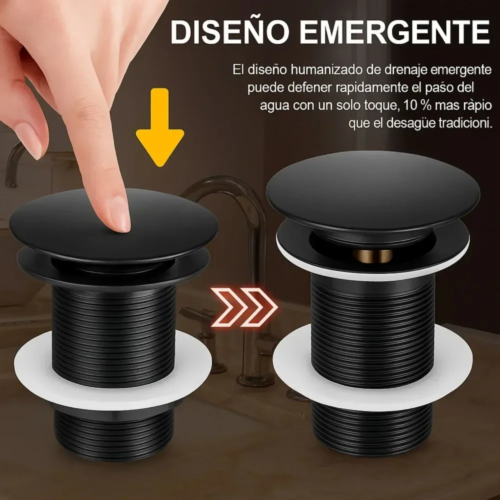 Set X 3 Desague Push Lavamanos Negro Metálico Lujo Universal UNITEC