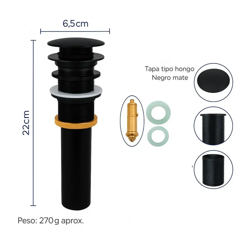 Set X 3 Desague Push Lavamanos Negro Metálico Lujo Universal UNITEC