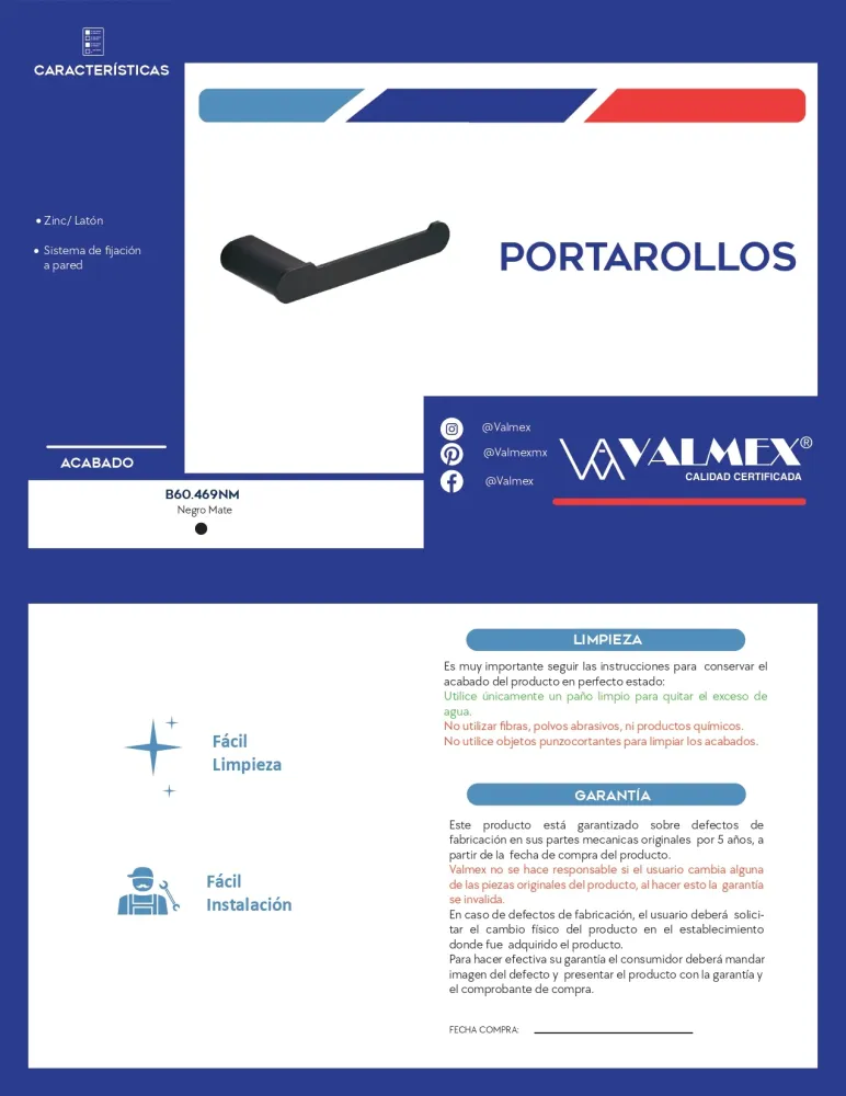 PORTARROLLOS NEGRO MATE B60.469NM VALEMEX