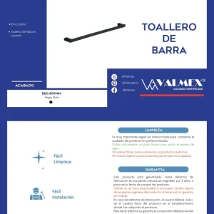 TOALLERO DE BARRA NEGRO MATE B60.409NM VALEMEX
