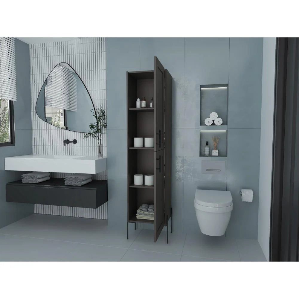 Organizador de Baño Weist, Plata Oscuro, con patas metálicas en color negro Virtual Muebles ZF