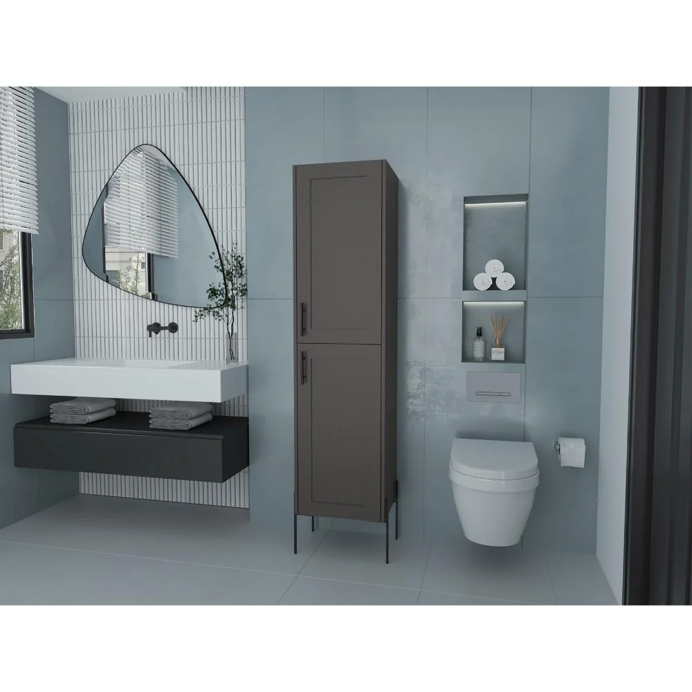 Organizador de Baño Weist, Plata Oscuro, con patas metálicas en color negro Virtual Muebles ZF
