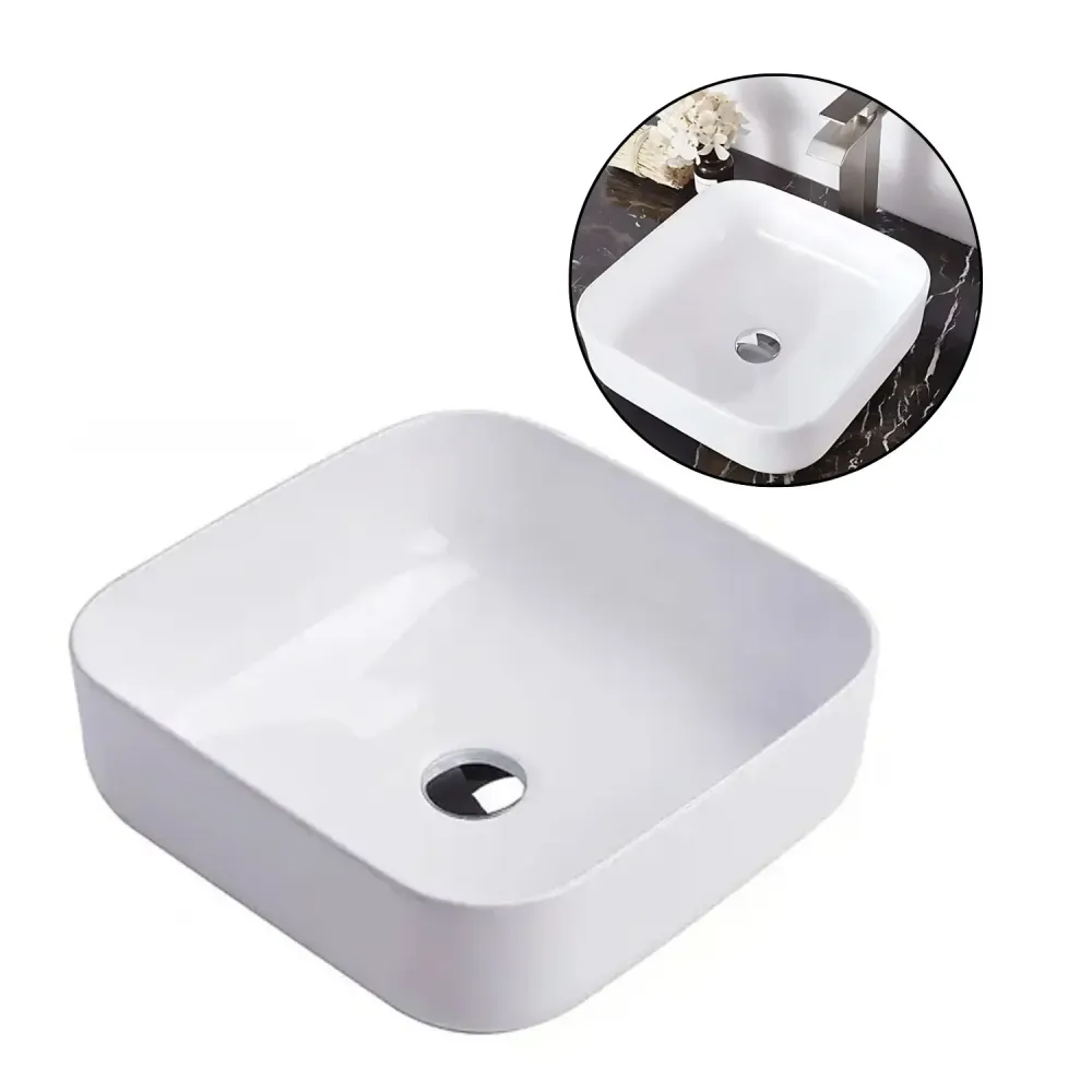 Lavamanos Cuadrado Sobreponer Porcelana Blanca 39X39X13 VIVEZZA