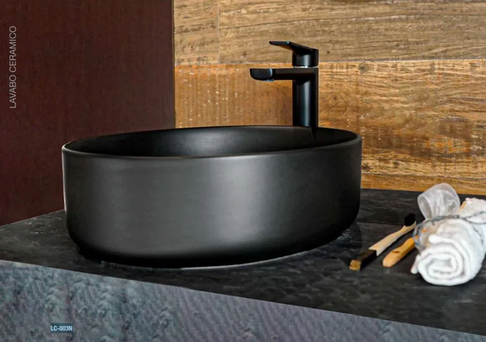 LAVABO CERAMICO DE ALTA RESISTENCIA NEGRO MATELC-003N WASSER