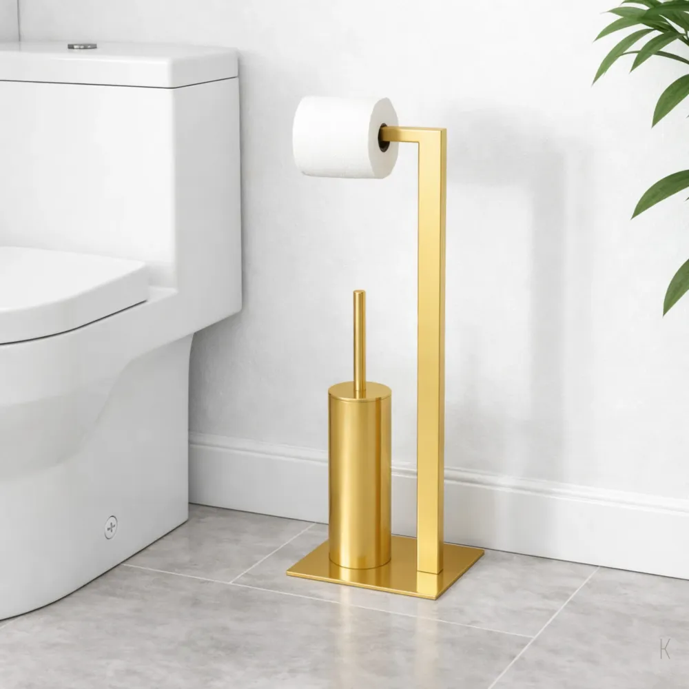Portarrollo Con Escobillero Base de Piso Brushed Gold - Wasser