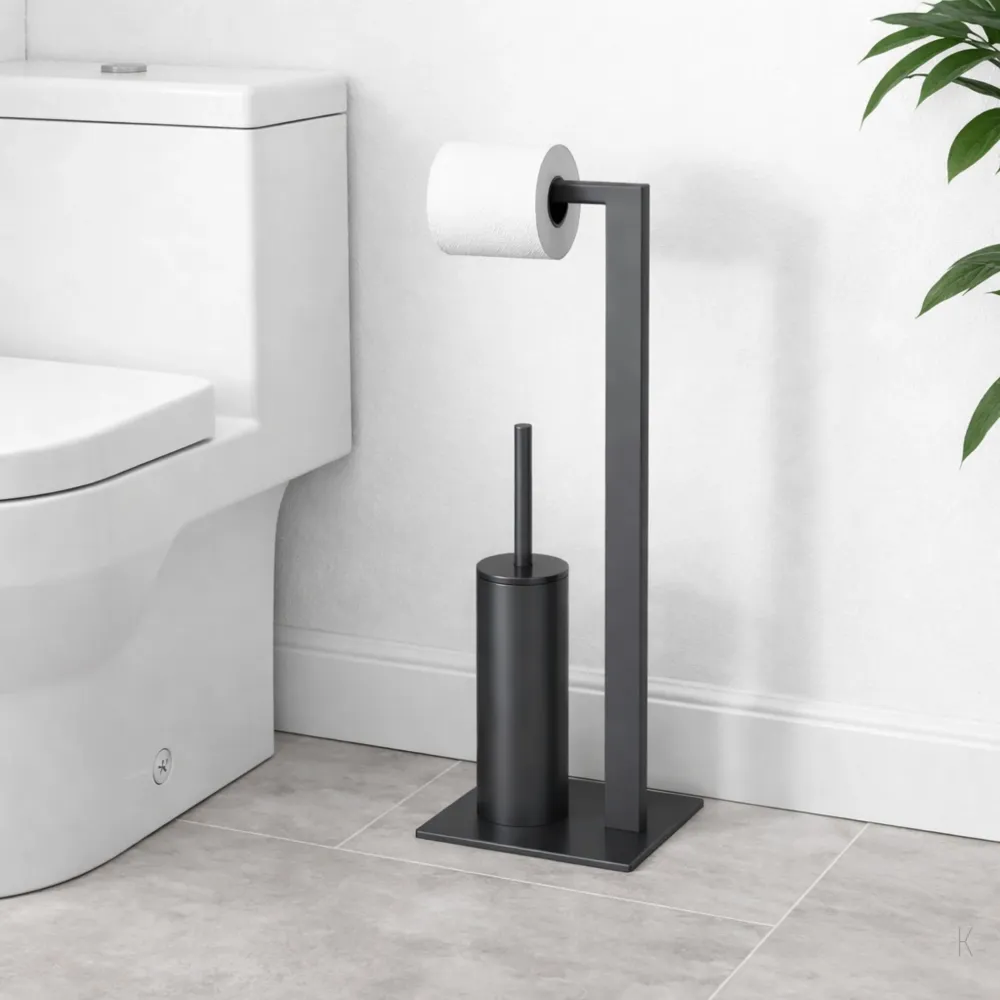Portarrollo Con Escobillero Base de Piso Gris Oxford - Wasser