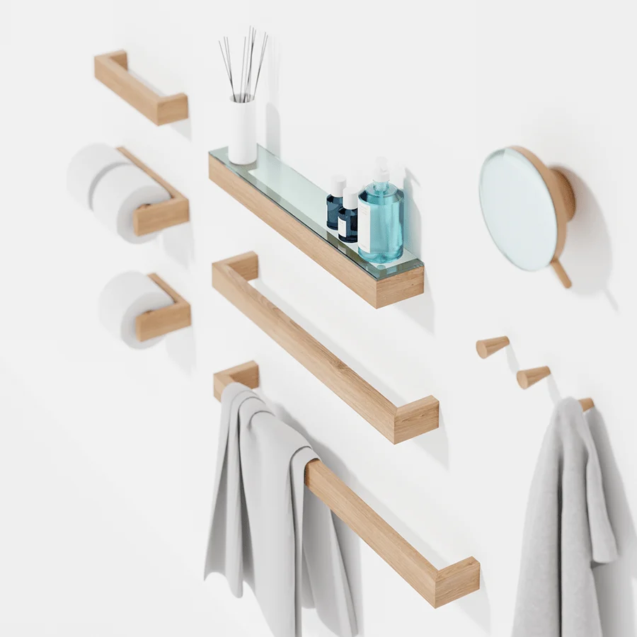 GANCHOS DE PARED EN ROBLE NATURAL WIREWORKS