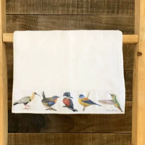 Toalla de visita Bandurria, Chucao, Martín pescador, Cometocino patagónico y Picaflor. Witrun deco