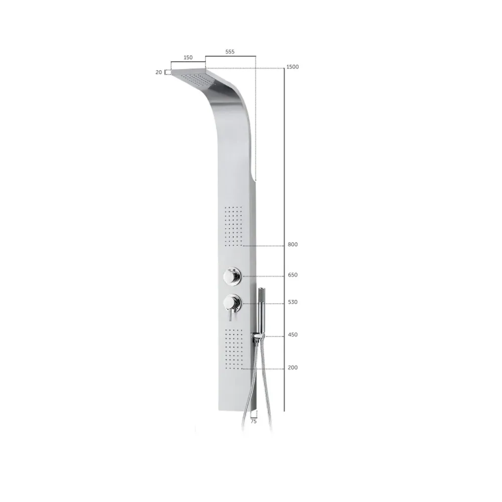 Colonna doccia acciaio inox lucido con soffione pioggia e soffioni laterali Keller Taps