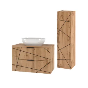Conjunto de muebles con lavabo individual 80cm y columna Teren Madera