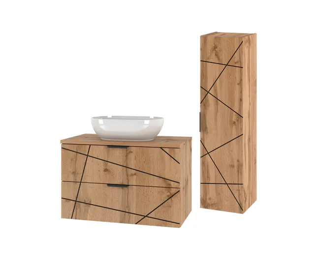 Conjunto de muebles con lavabo individual 80cm y columna Teren Madera