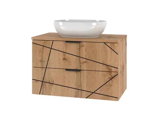 Conjunto de muebles con lavabo individual 80cm y columna Teren Madera