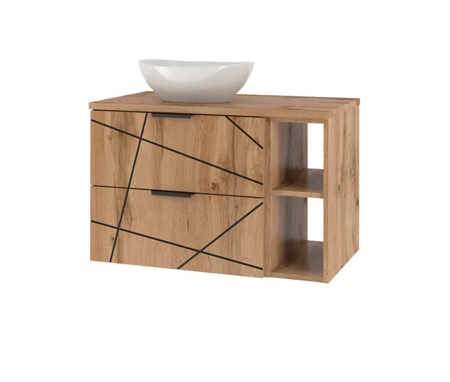 Conjunto de muebles con lavabo individual 80cm 2 compartimientos y columna Teren Madera