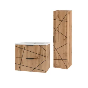 Conjunto de muebles con lavabo individual encastrado 80cm y columna Teren Madera