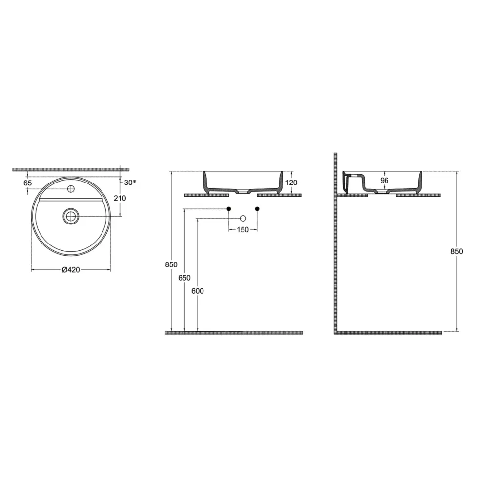 Lavabo de apoyo redondo con agujero BathCore serie Infinity 42 cm color Topo Opaco