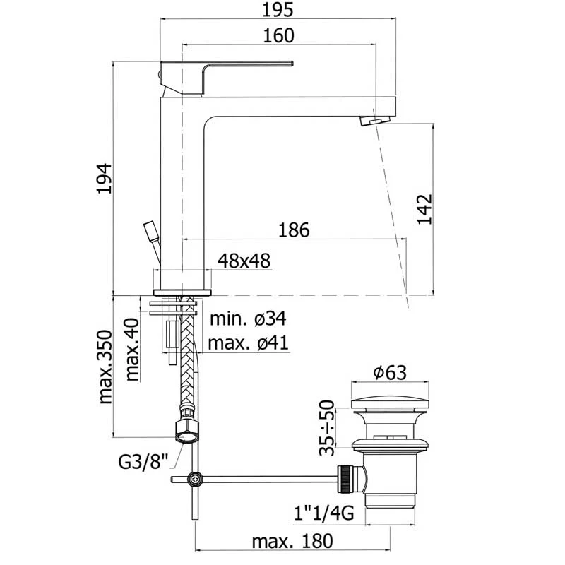 Mezclador lavabo medio latón cromo reluciente Paffoni Elle con desagüe