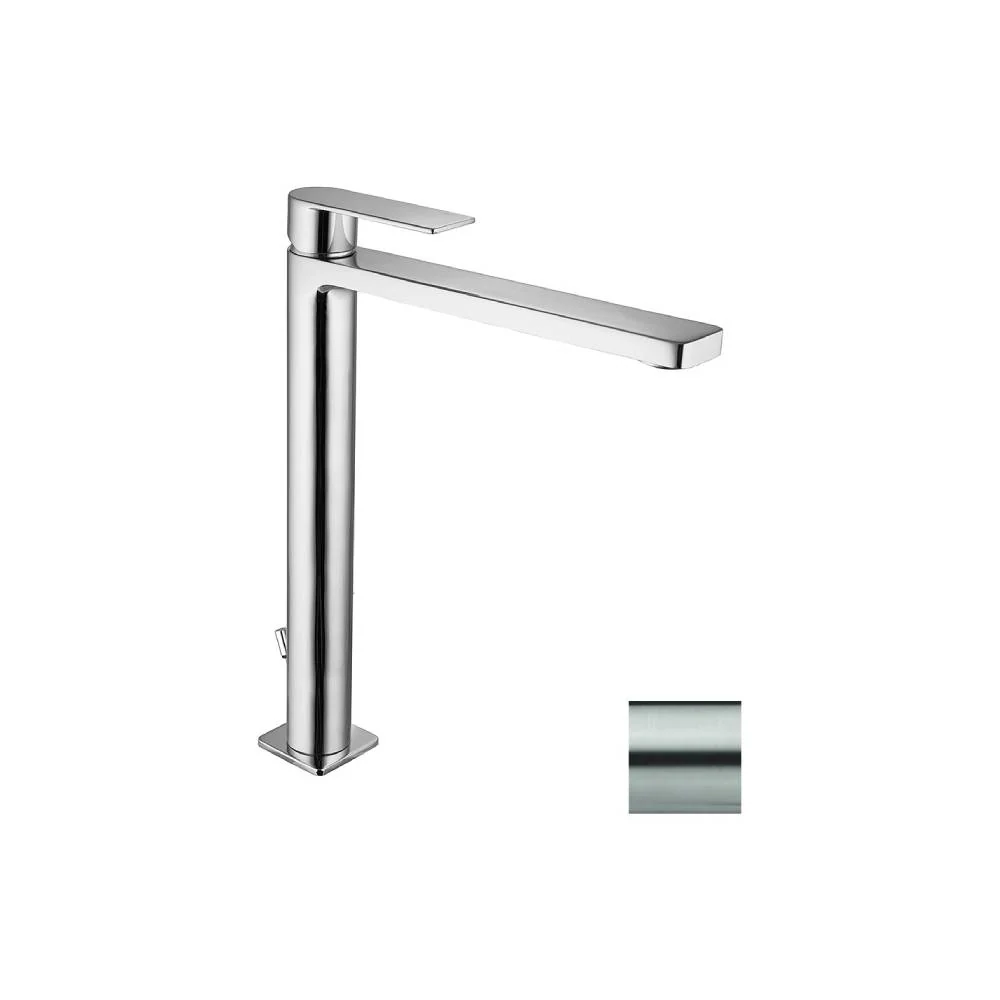 Mezclador de lavabo prolongado con desagüe serie Tango modelo TA085ST aspecto acero Paffoni