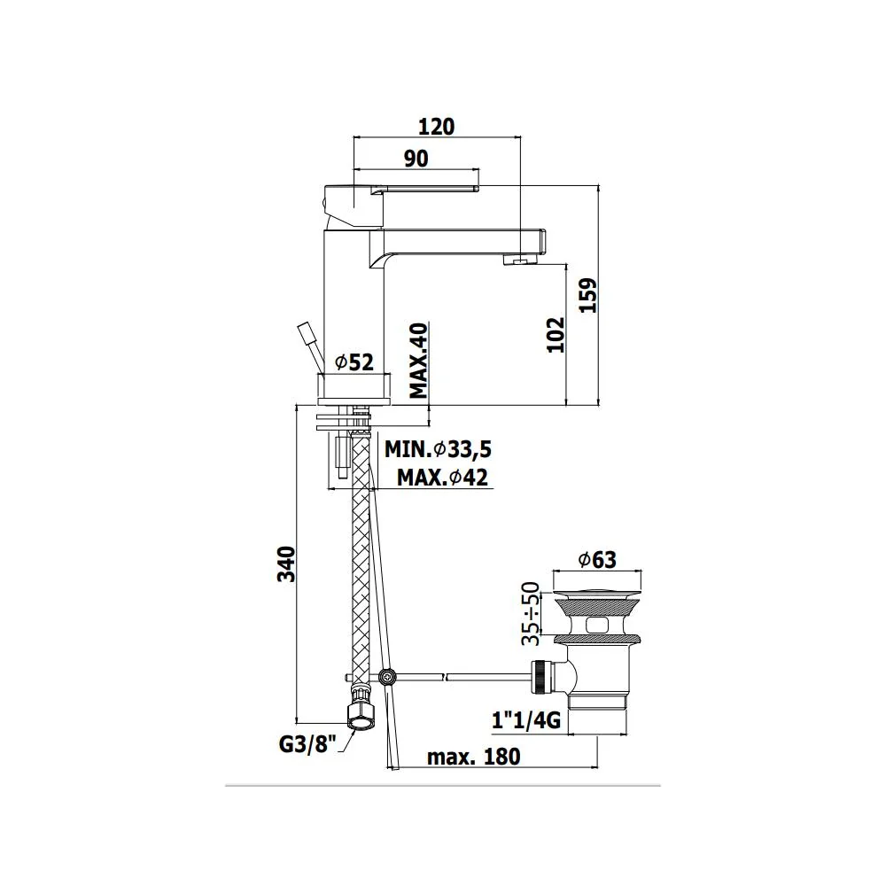 Mezclador para lavabo con desagüe clic clak serie Ringo modelo RIN071KCR cromo Paffoni
