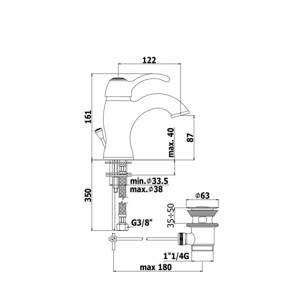 Mezclador para lavabo con desagüe serie Flavia modelo FA075CO color cromo-oro Paffoni