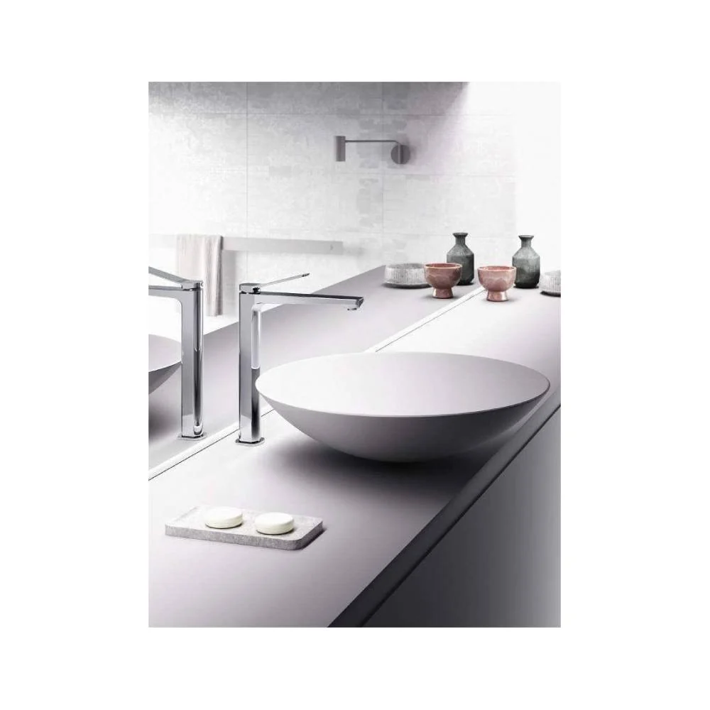 Mezclador para lavabo con sistema de desagüe serie Abatible modelo TI085ST aspecto acero Paffoni