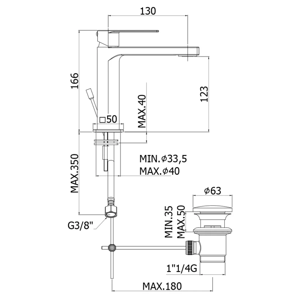 Mezclador para lavabo Paffoni serie Tango con desagüe Click-Clack incluido - Negro Mate
