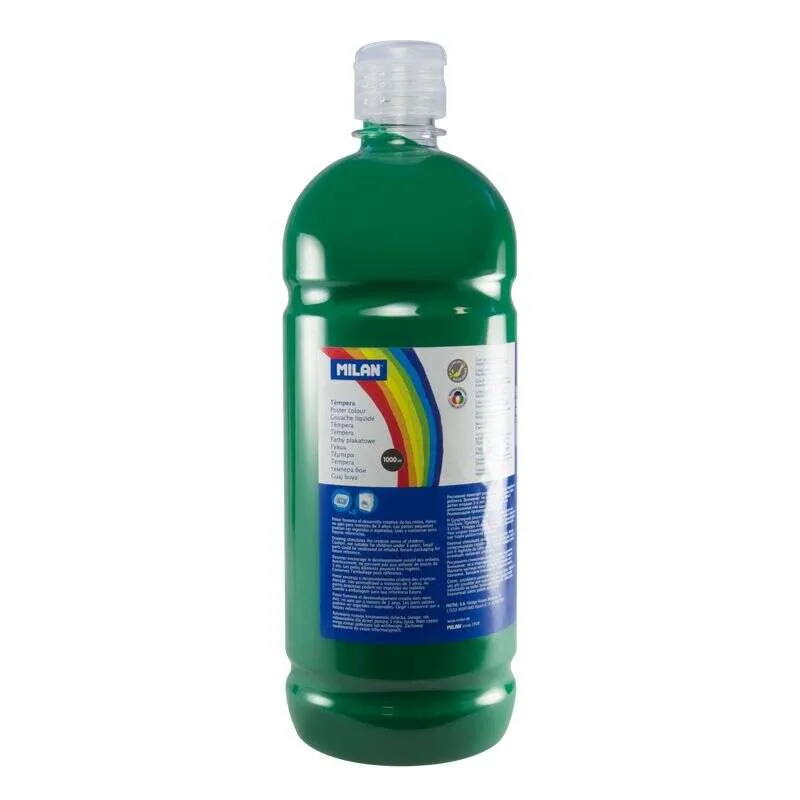 Milan Botella de Tempera 1000ml - Tapon Dosificador - Secado Rapido - Mezclable - Color Verde Negro