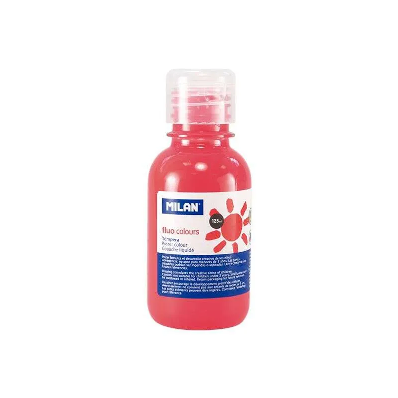 Milan Botella de Tempera 125ml - Tapon Dosificador - Secado Rapido - Mezclable - Color Melocotón Fluo