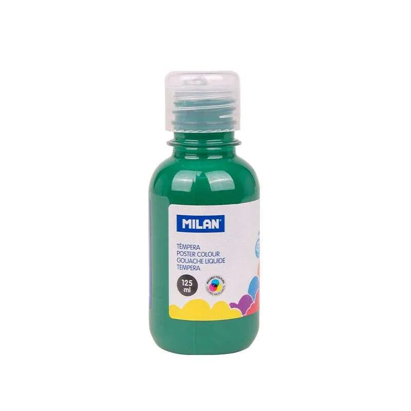 Milan Botella de Tempera 125ml - Tapon Dosificador - Secado Rapido - Mezclable - Color Verde Sombrío