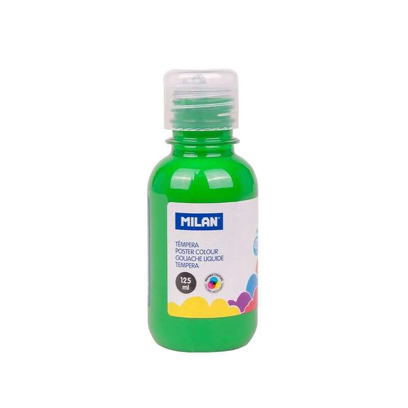 Milan Botella de Tempera 125ml - Tapon Dosificador - Secado Rapido - Mezclable - Color Verde Preciso