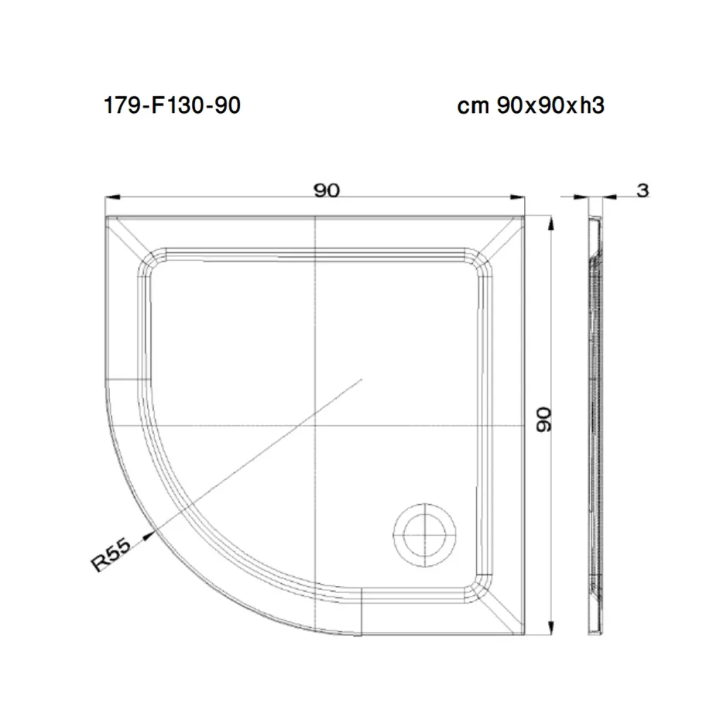 Piatto doccia angolare cm 90x90 tecnopolimero strutturale Mr Plate