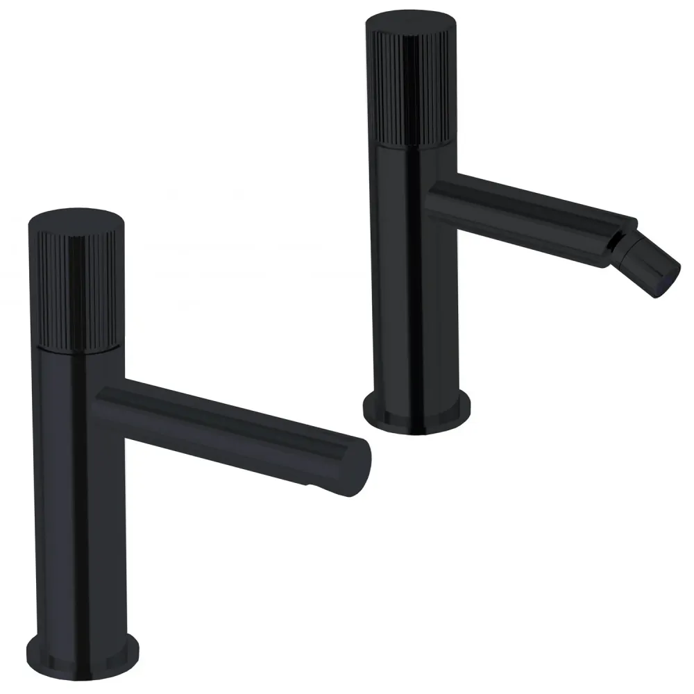 Set de mezcladores para lavabo y bidé con desagüe click clack Paffoni Jo Negro Mate