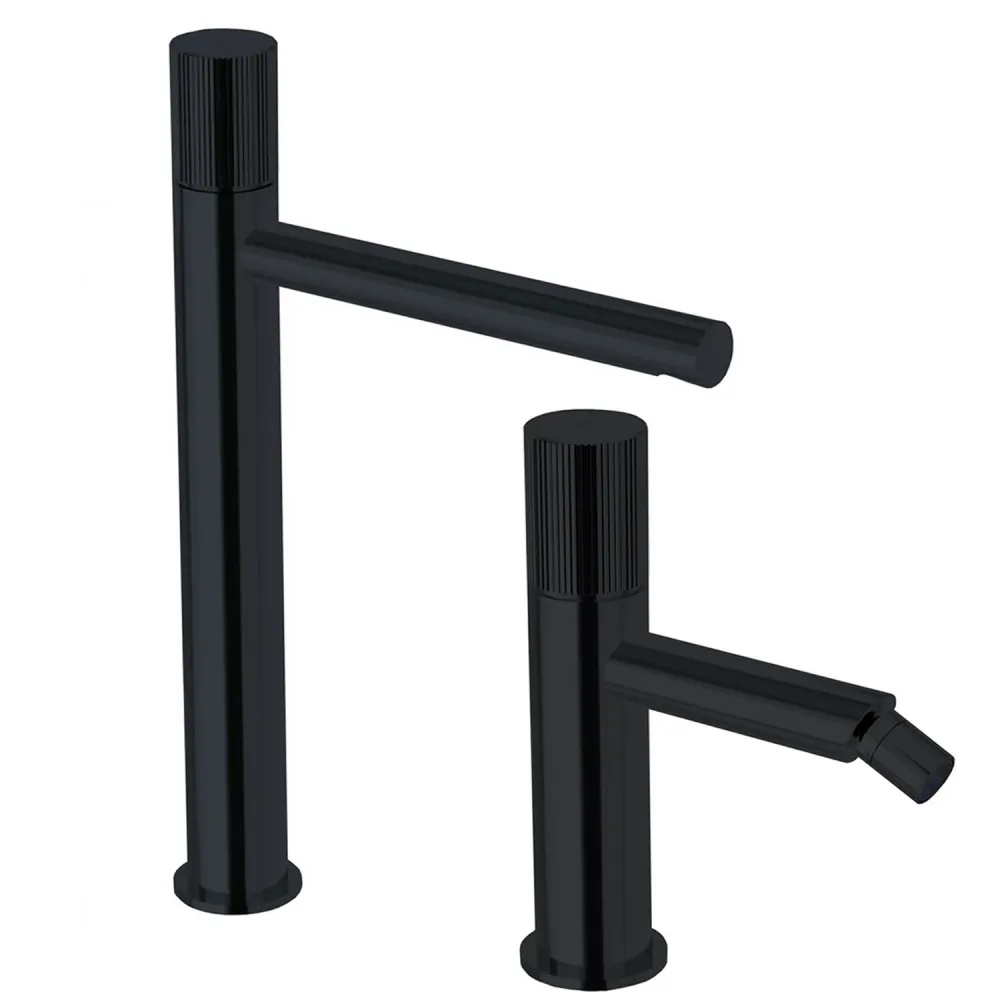 Set de mezcladores para lavabo largo y bidé con desagüe click clack Paffoni Jo Negro Mate