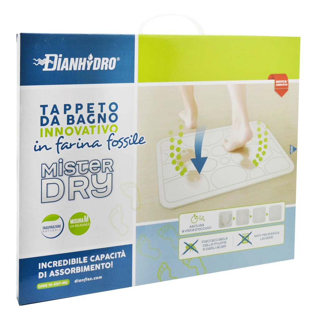 Tappetino Bagno Mr Dry farina fossile Innovativo ad asciugatura rapida cm 45x35