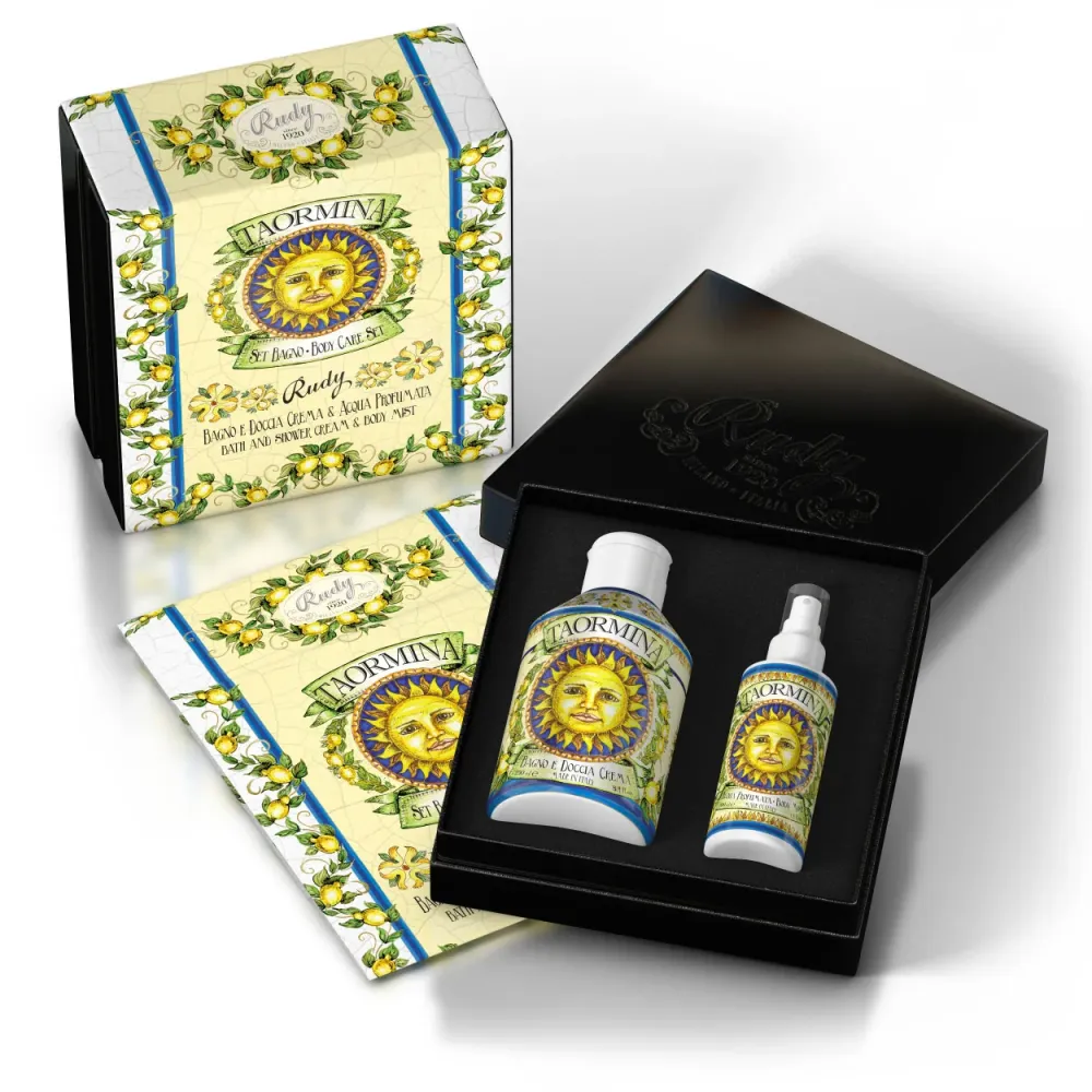 <b>Caja regalo con Espuma de Baño y Ducha 250 mL + Agua Perfumada 100 mL</b></br>Le Maioliche di Rudy</br><i>Línea Taormin...