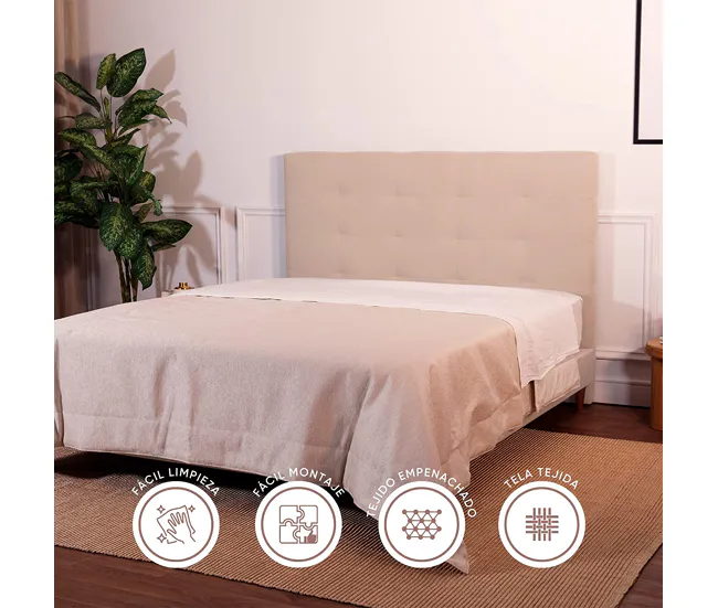 Cabecero Lupita Beis BUDWING - 120x140cm (Para Camas De 90 140cm) - Cabecero Doble Tapizado Con Tejido Capitoné Suave De A...