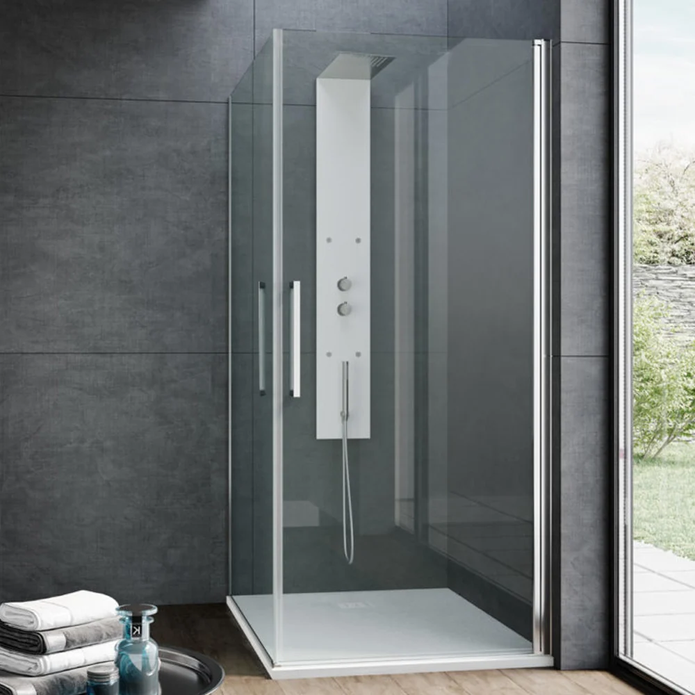 Cabina de ducha con apertura angular de doble hoja cm 70x100 modelo Beauty en cristal templado mm 8