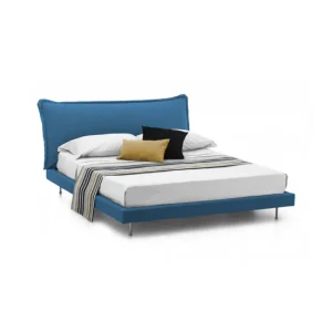 Cama doble Dabbat, Cama fija con tapizado y cabecero de tela, 100% Made Italy, apta para colchón de 160x190 cm, Azul