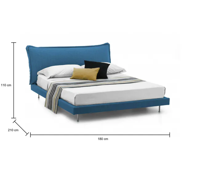 Cama doble Dabbat, Cama fija con tapizado y cabecero de tela, 100% Made Italy, apta para colchón de 160x190 cm, Azul