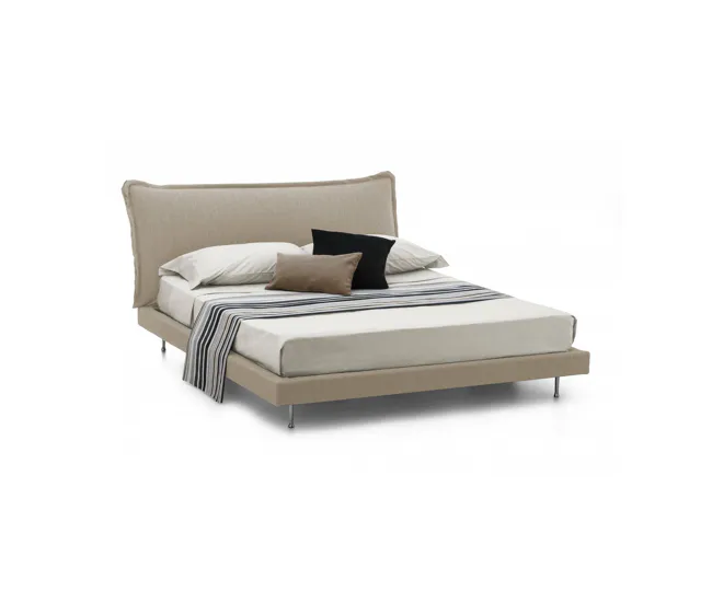 Cama doble Dabbat, Cama fija con tapizado y cabecero de tela, 100% Made Italy, apta para colchón de 160x190 cm, Azul