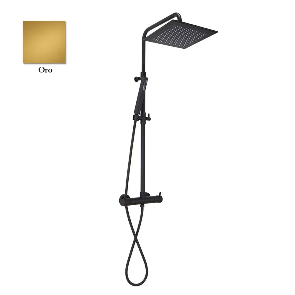 Colonna doccia oro opaco orientabile con soffione quadro, doccino e deviatore incorporato MX3C