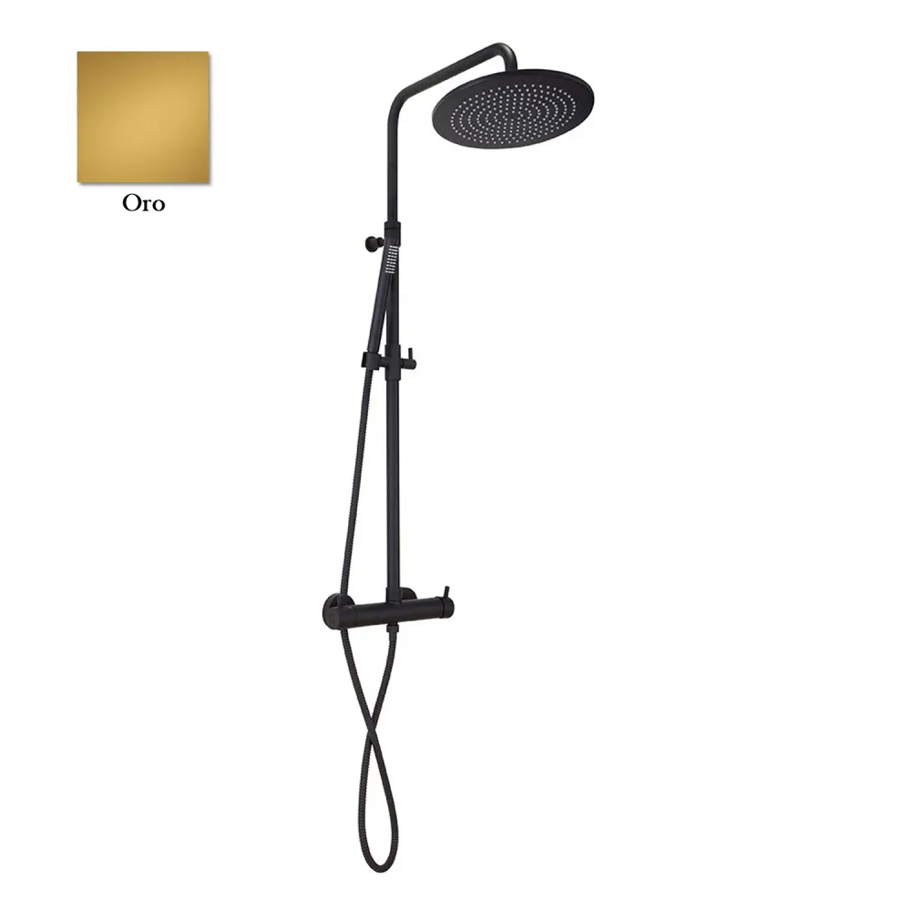 Colonna doccia oro orientabile con soffione tondo, doccino e deviatore incorporato MX3C