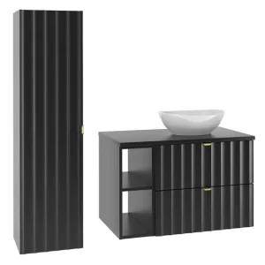 Conjunto de muebles con lavabo individual 80cm 2 compartimientos y columna Lexa Negro
