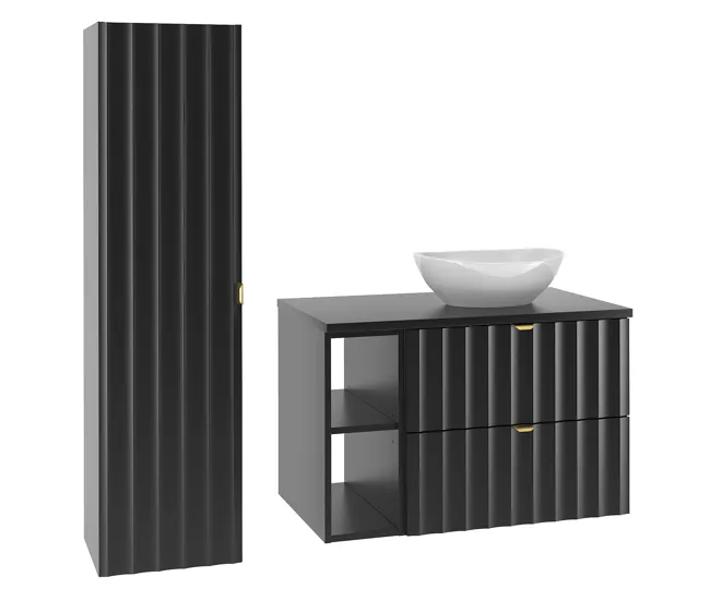 Conjunto de muebles con lavabo individual 80cm 2 compartimientos y columna Lexa Negro