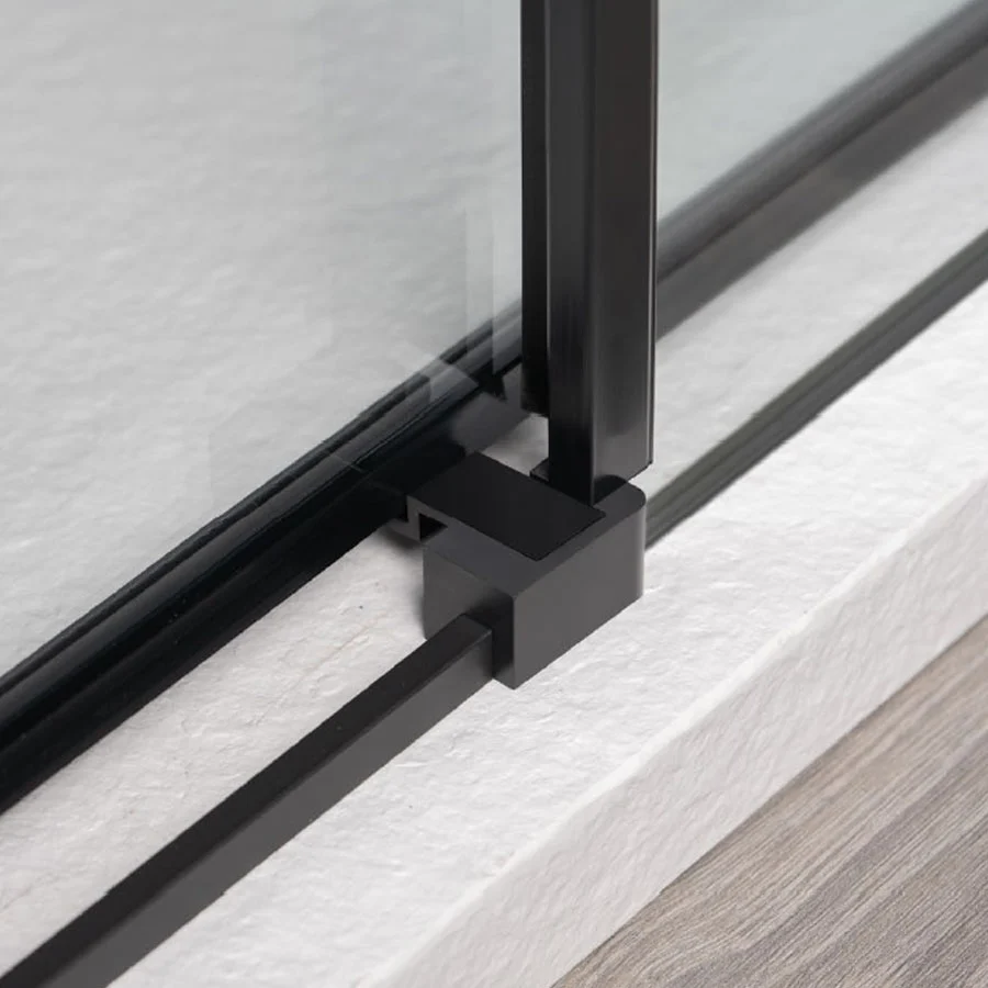 Ducha de esquina 80x130 con lado fijo y puerta corredera en cristal de 6 mm y perfil negro Versión Derecha