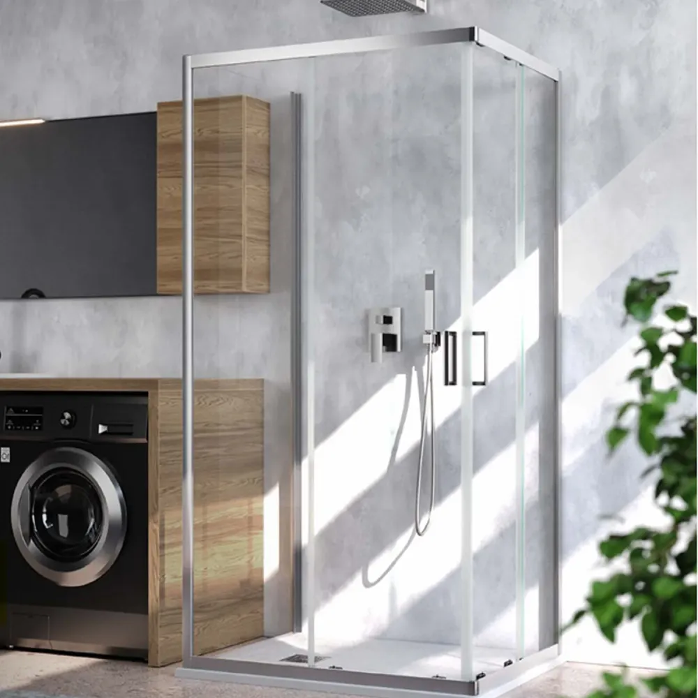 Ducha de esquina Loop 90x90 en aluminio y cristal anticalcáreo Avanzado Clean
