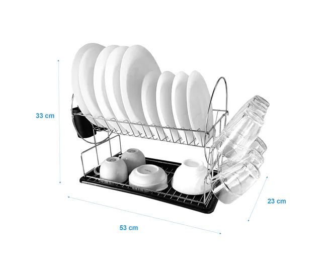 Escurridor de platos de cocina de acero inoxidable Nyana Home con bandeja extraíble - 2 niveles - laterales con soporte pa...