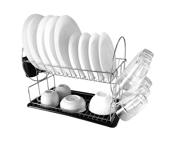 Escurridor de platos de cocina de acero inoxidable Nyana Home con bandeja extraíble - 2 niveles - laterales con soporte pa...