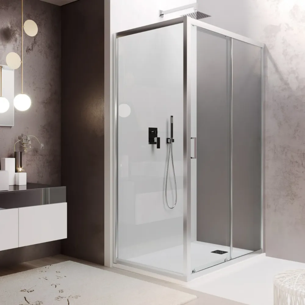 Mampara de ducha 80x100 modelo Loop con puerta corredera cristal 6 mm anticalcáreo Conectado Clean