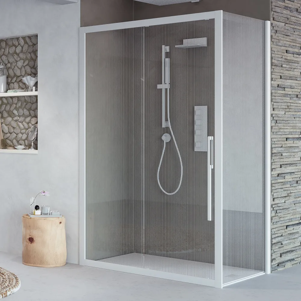 Mampara de ducha con una hoja corredera 130cm cristal transparente 6mm h195 perfil plata Producido en Italia