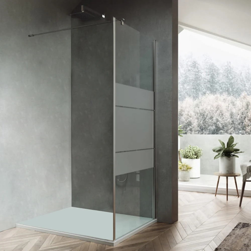 Mampara de ducha fija 80 cm para puerta de ducha abatible modelo Ermes Serigrafiado en cristal 6 mm